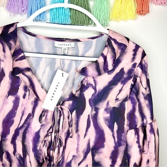 Topshop Pink and Purple Tie Dye Ruffle Flouncy Lightweight Blouse Size 6 - Picture 5 of 16